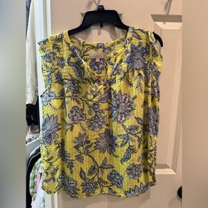 LOFT Floral Print Blouse in Yellow and Blue